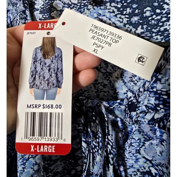 Joie Peasant Blouse Sz XL Paisley Blue Flowy Ruffle Pintucked Boho Artsy Flowy - Picture 9 of 15